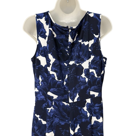 Talbots Navy Floral Fit & Flare Trumpet Hem Wedding Guest Cottagecore Dress 💜 - Picture 8 of 11
